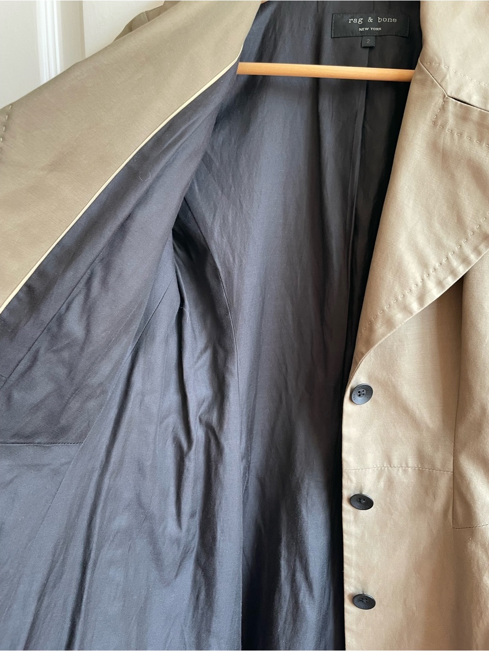 Rag & Bone Trench Jacket Khaki Tan Women's Size 2 Minimalist Classic - Picture 4 of 8